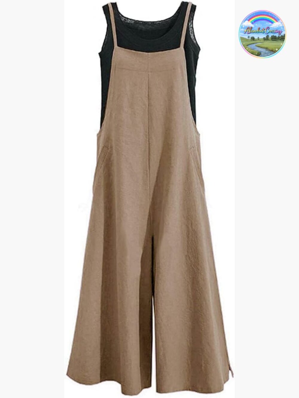 Women Casual Loose Wide Leg Bib Jumpsuit Cotton Rompers Overalls with Pockets